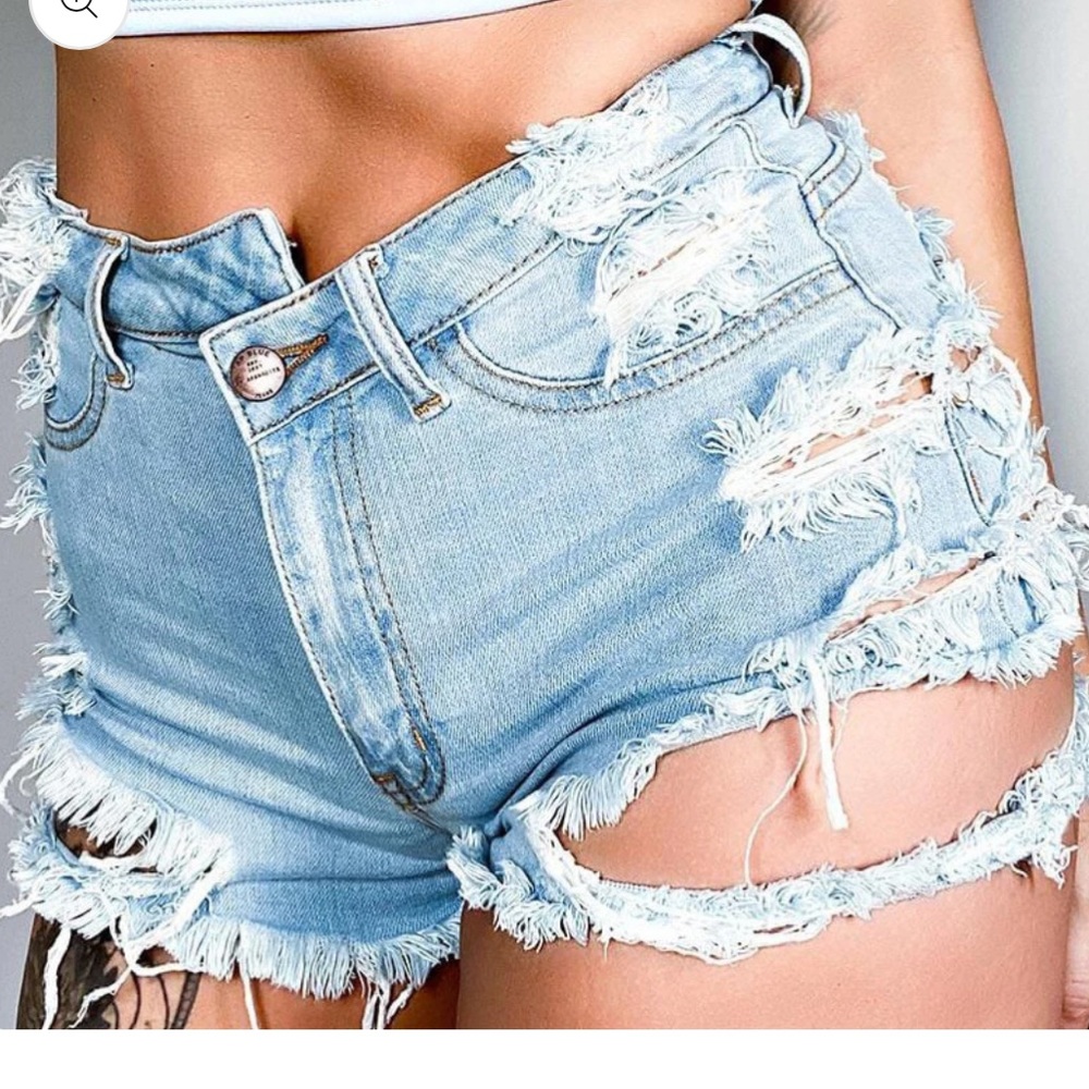 Asymmetrical Distressed Denim Shorts